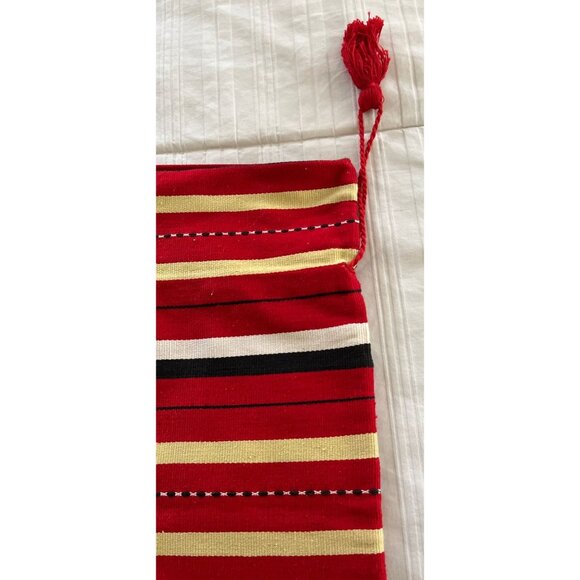 Vintage 1970's Handmade Romanian Drawstring Bag Purse Red Classic Romanian Text - Picture 7 of 8